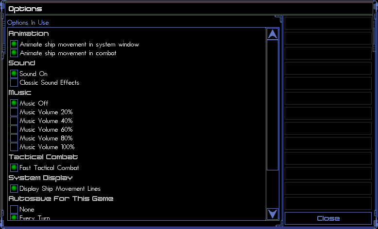 Game Menu Options